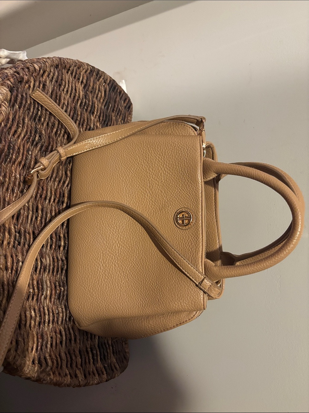 Giani Bernini Tan Pebbled Leather Satchel with Crossbody Strap